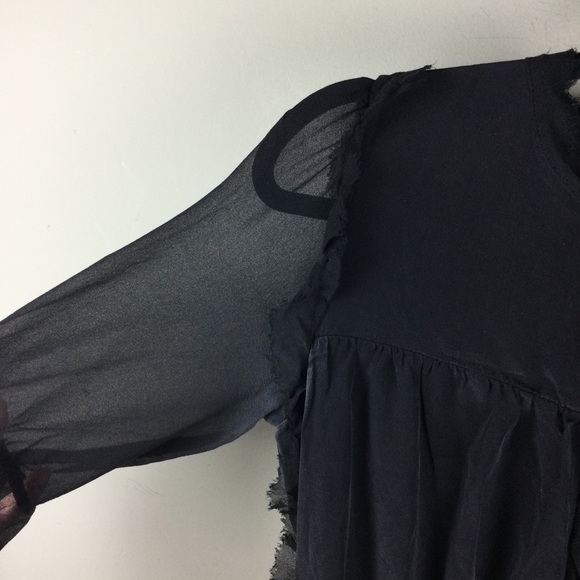 Vivienne Midow 100% Silk Ruffle Raw Trim Sheer Sleeve Black Mini Dress Size 2 - Picture 6 of 12